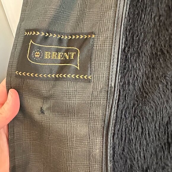 VINTAGE Brent brown black plaid trench coat 60s 70s retro outerwear jacket XXL - Picture 6 of 10